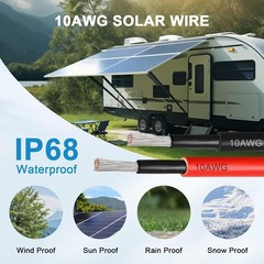 10 Awg Solar Panel Wire 100Ft Black 100Ft Red Tinned Copper Pv Cable