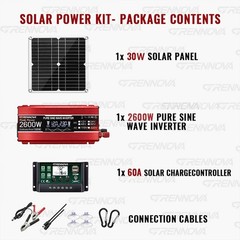 Grennova 2600W True Power Solar Kit Pure Sine 60A MPPT RV Farm Camping Use