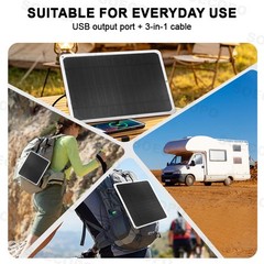 20W Flexible Mono Solar Panel USB Charger Phone Camping 3-in-1 Cable Included
