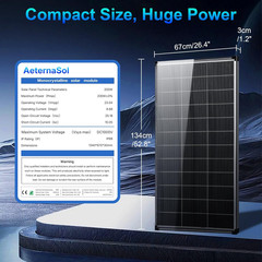 200 Watt Solar Panel,18Bb N-Type A+ Monocrystalline Cell 25% High Efficiency 200