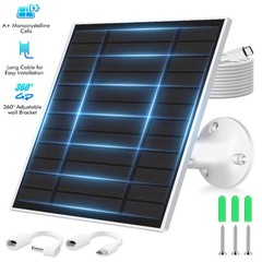 Solar Panel for Security Camera, 5W 5V Solar Charger with USB DC & Type-C Port