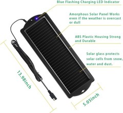 Car Battery Trickle Charger & Maintainer, 12V Solar Panel with Cigarette Plug