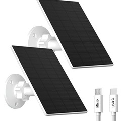 Solar Panel for Security Camera, 2 Pack 2W Solar Charger with Micro USB & USB-C