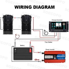 6000W Peak Solar System Kit 2pcs Flexible Panel DC12V AC110V/220V Inverter 100A