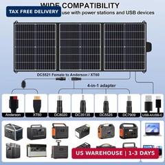 100W Portable Solar Panel, 20V Foldable Solar Charger with USB-A QC3.0 & Type-C