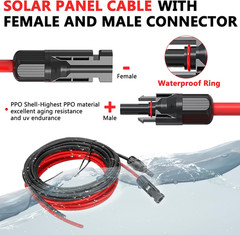 2X50 Feet Solar Panel Extension Cable, 12AWG Solar Cable, Solar Panel Cable with