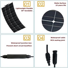 150W Flexible Portable Solar Panel 23.5% RV Rooftop Cabin Car Boat Home Camping