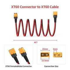 12AWG 6FT XT60 Extension Cable 2 6 10 20 35 50 75 100FT XT60 Female to Male C…