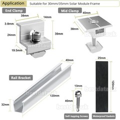 Solar Panel System Mounting Rack Rail with clamps + brackets for Boat /RV /Roof