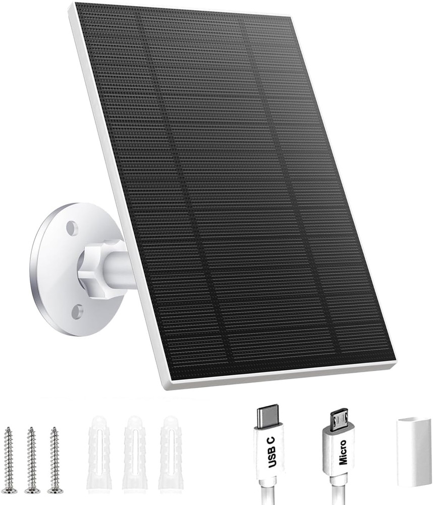 5W Solar Panel for Security Camera, Solar Panel with Micro USB & USB-C Port for