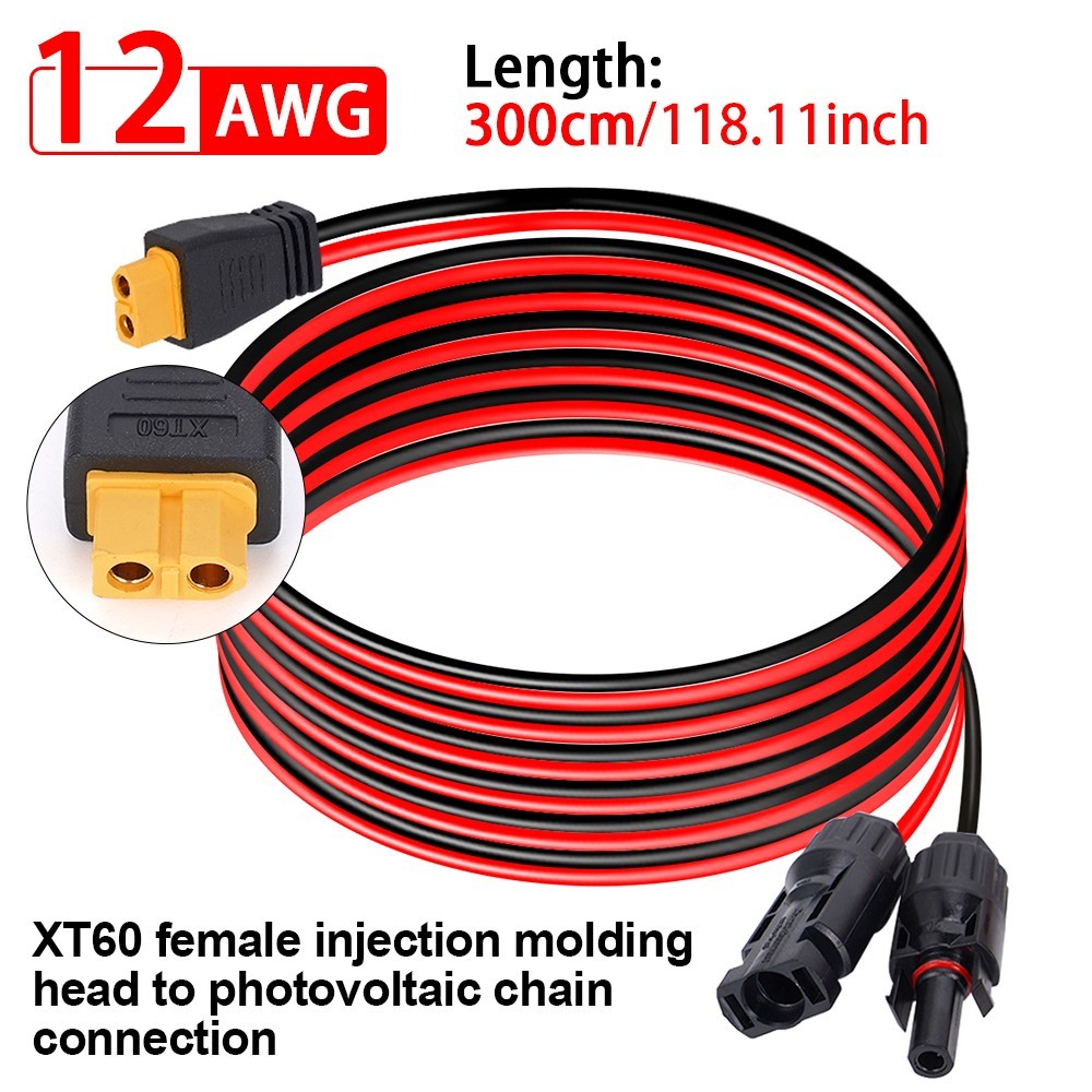 10 ft XT60 Female to Solar Connector Extension Cable Wire Solar Generator 12AWG