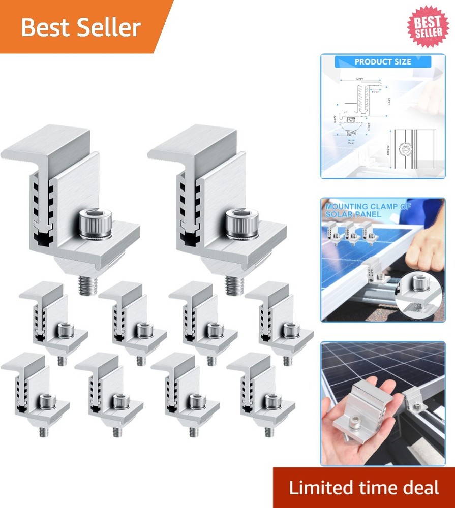 Adjustable Solar Panel End Clamps – 10 Pack Aluminum Z Brackets for Install