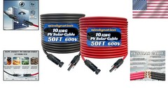 High-Performance 10 AWG Solar Wire – 100FT (50FT Red & Black) with PV Connectors