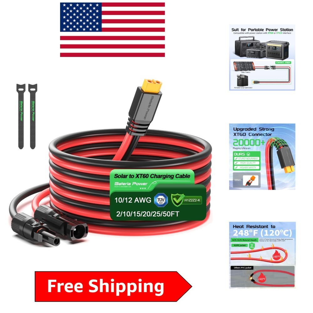 Versatile 10FT Solar Connector to XT60 Charge Adapter for All Power Stations
