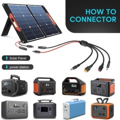 3FT 4-in-1 Solar Panel Extension Cable Wire XT60 Female to Solar Connectors