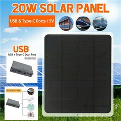 20W 5V Solar Panel Monocrystalline Solar W/Dual-Output USB Ports N8T7