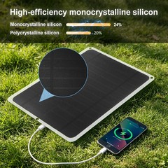 20W Flexible Mono Solar Panel USB Charger Phone Camping 3-in-1 Cable Included