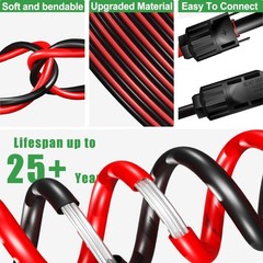 Twin Wire 50FT Solar Extension Cable – 10AWG 6mm² Solar Panel Connector, with…
