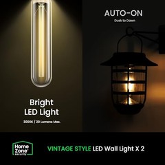 HOME ZONE SECURITY 2-PACK SOLAR WALL HANGING LIGHTS LIFEPO4 BATTERY – BLACK