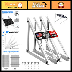 Adjustable Solar Panel Mount Brackets – 2 Sets, 45″ with Foldable Tilt Legs for