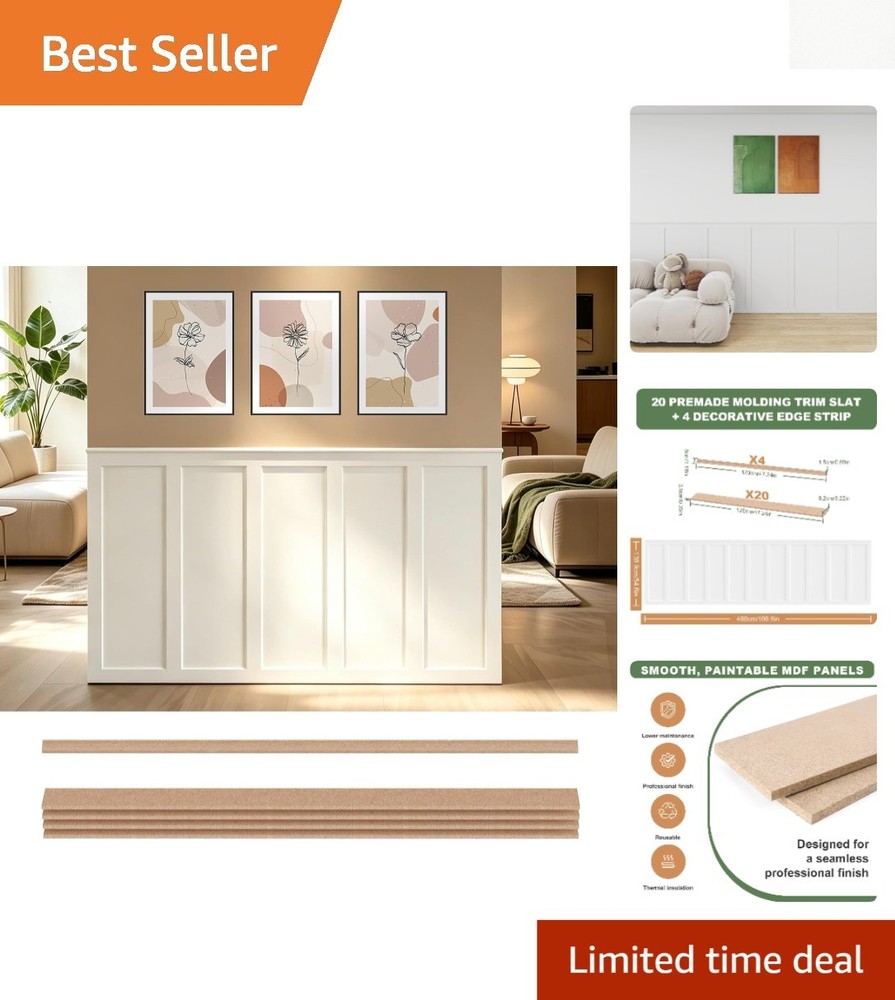 Paintable Board and Batten Wall Panel Kit 189×54 in MDF Accent Wainscoting De…