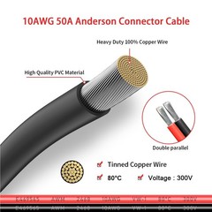 10AWG 10FT Anderson Connector 50 Amp Cable,Anderson SB50 Plug Battery Quick C…