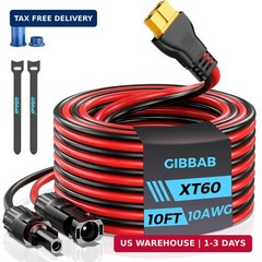 10FT 10AWG XT60 Solar Charging Cable, GIBBAB Solar Panel Connector to XT60 Exten