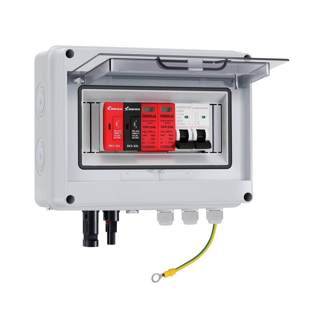 Solar DC PV Combiner Box 600V 1 String 15A Fuse 63A Breaker On/Off Grid