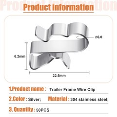 50 Pcs Trailer Frame Wire Clips Stainless Steel Metal Cable Clips 22.5 mm/ 0.89