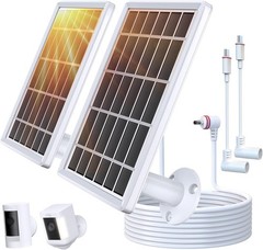 2 Pack Solar Panel Charger for Ring Camera, Panel size : 7.2 * 5 inch
