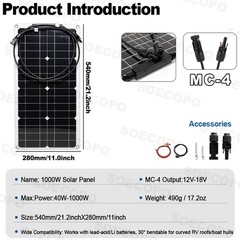 SOECOPO 6000W Solar System Kit Flexible Panel 100A Controller, 12V DC to 110V
