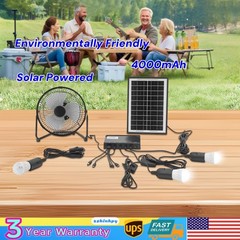 Solar Lighting & Fan Kits with 3 Bulbs USB Charging for Home Outdoor Camping