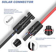 Solar Panel Extension Wire 100ft 10 AWG PV Wire +Pair Solar Connectors 6mm²