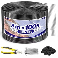 Solar Panel Bird Guard Mesh 8″x100FT, Black Galvanized Wire, 100 Clips & Cutter