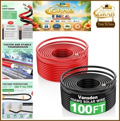 Solar Panel Wire 10AWG 100FT Tinned Copper PV Cable IP68 Waterproof XLPE