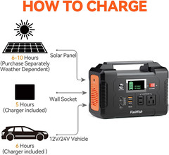 200W Portable Power Station, FlashFish 40800mAh Solar Generator With 110V AC Out