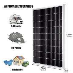 200W Mono Solar Panel 12V 22% Charging Off-Grid Battery Power RV Home Boat House
