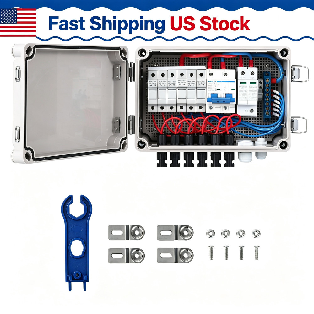 1pc 6 PV Combiner Box, DC 500V 15A Fuse Solar Combiner Box Plastic Wate String