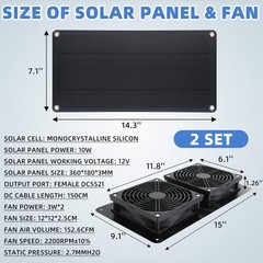 Tujoe 2 Sets Solar Powered Fan Kit Solar Panel Fan Kit 10w Weatherproof Dual …