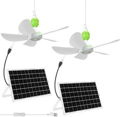 2 Set Solar Ceiling Fan Kit W/ 15w Panel USB Hanging Fan 15.74» Dual Power