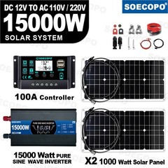 15000W Solar System Kit 100A Controller DC12V AC 110V 220V 2pcs Flexible PanelYG