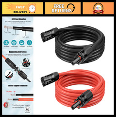 10 AWG Solar Extension Cable 16FT (8FT Black + 8FT Red) Tinned Copper Wire for R