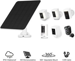Adjustable 5W Solar Panel for Ring Cameras – Long Cable & Weatherproof Design