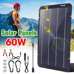 60W Solar Panel 18V Trickle Charger Battery Charger Kit Maintainer Boat Car RV
