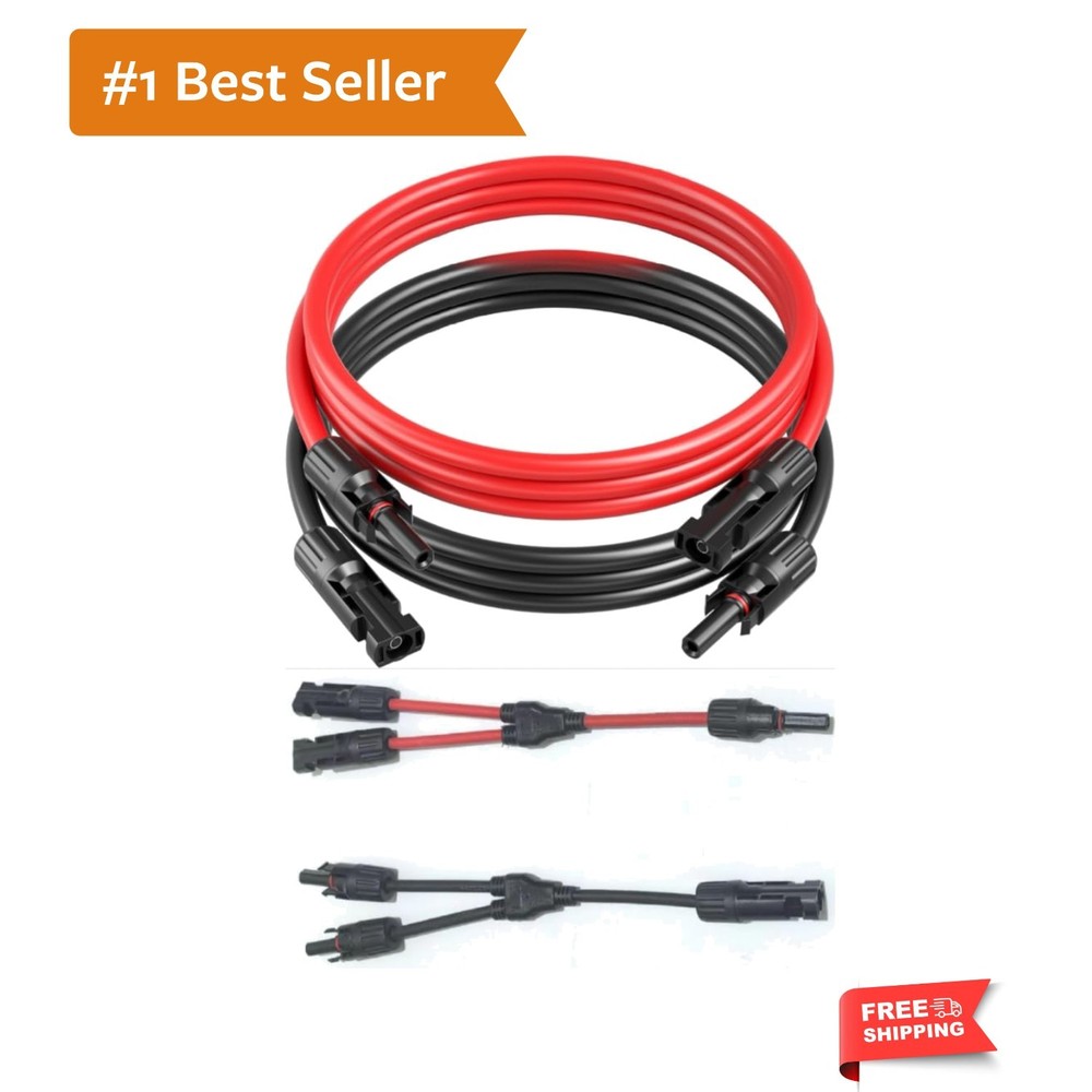 2pcs 10FT 10AWG Solar Extension Cable with Female and Male Connector，with Ext…
