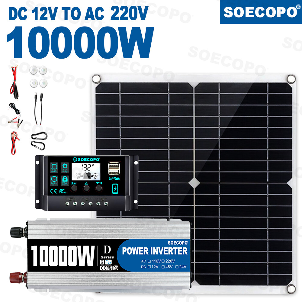 10000W Solar System Complete Set Dual USB Inverter 110V 300W Solar Panel 100A A