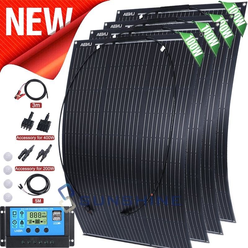 400W 200W 100W Solar Panel Kit Mono 12V Battery Charge PV RV Home Off-Grid Boat