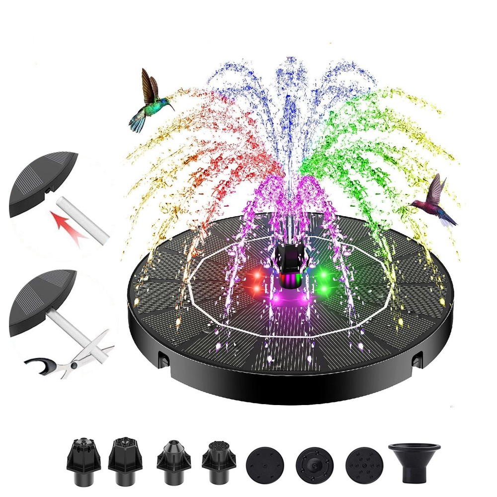 Solar & Battery Powered Bird Bath Fountain with Color Changing LED Lights3438