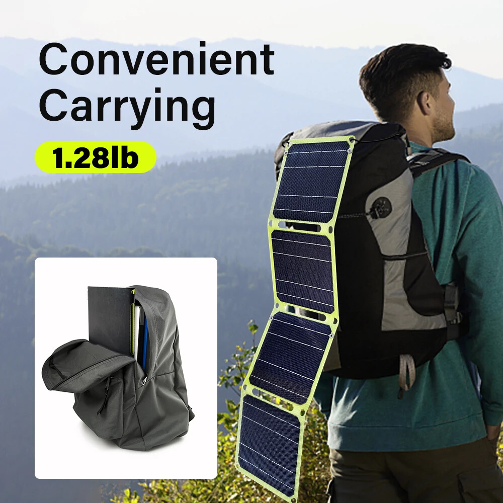 40W For Phone Power Station Portable Solar Panel Foldable DC USB Charger Green