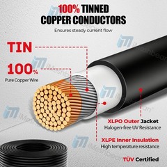 20FT Solar Extension Cable 10AWG Solar Panels Cable PV Wire w/ Connectors for RV